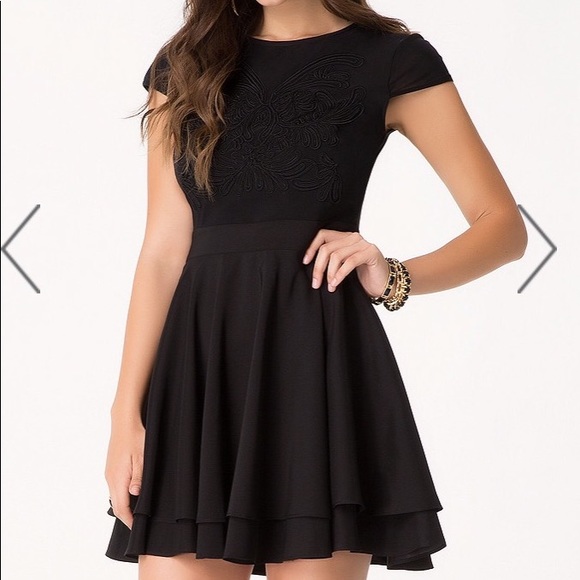 bebe Dresses & Skirts - Bebe "Soutache Mesh Flare Dress"